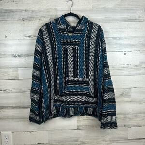 Baja Joe’s Pullover Hoodie Boho Rasta Hippie Top Woven Striped Women’s Size XXL